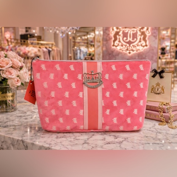 Juicy Couture Handbags - Juicy Couture NWT Pink/White & Silver Velour  Cosmetic Bag